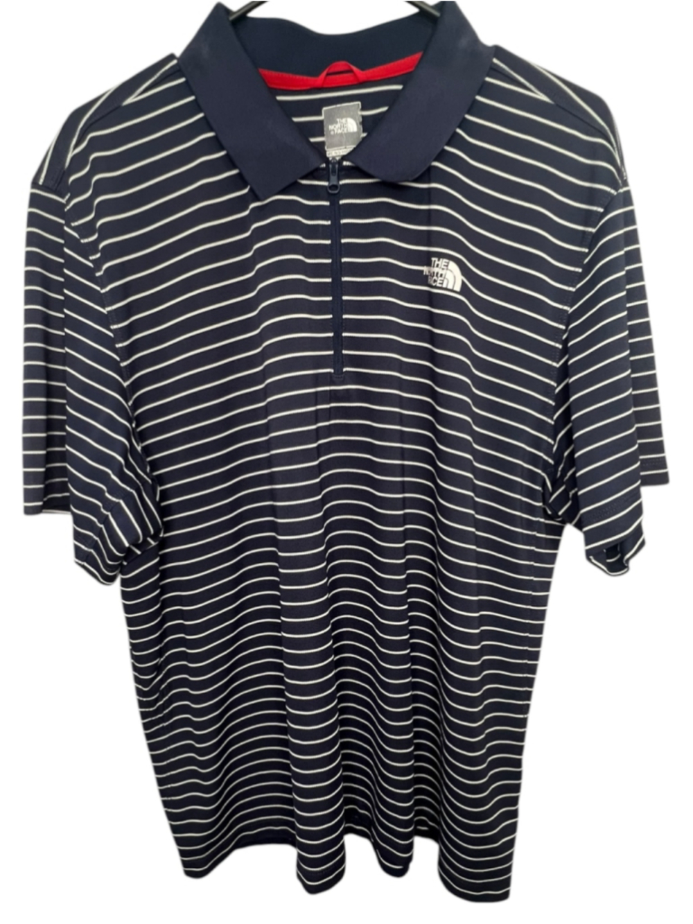 The North Face Men's Navy Striped Performance 1/4 Zip Short Sleeve Golf Polo